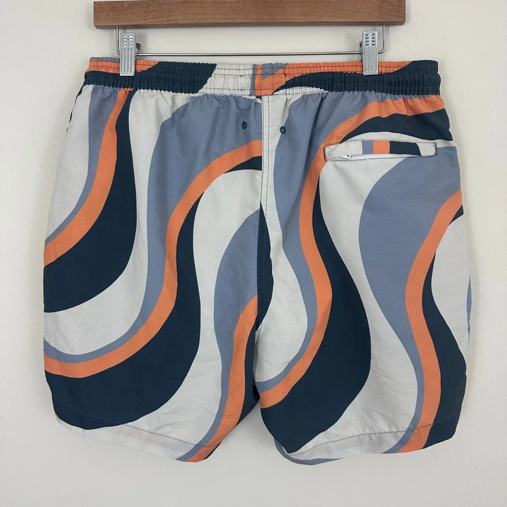 Mr Porter Mr P Swim Trunks Multicolor Wave Abstract Mesh Lined Drawstring Mens M